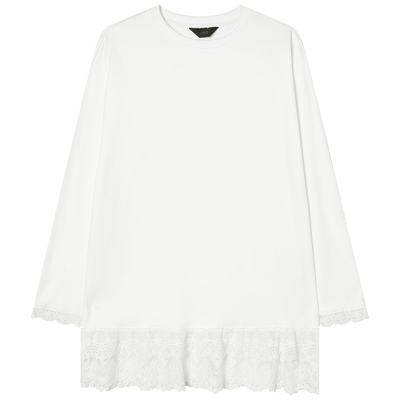 白鹿语德绒加厚蕾丝花边拼接T恤