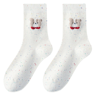 都市丽人袜子女款中筒袜春季纯棉可爱卡通防臭透气吸汗秋冬长袜