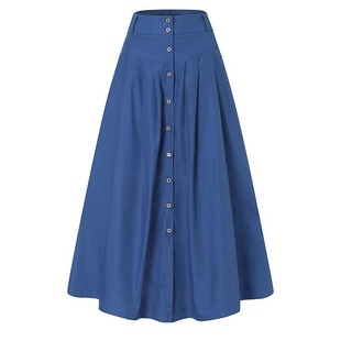 plus size skirts for women long skirt 纽扣高腰大码休闲半身裙