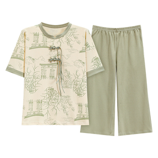 夏季女新中式国风睡衣套装短袖家居服七分裤夏天女士可外穿休闲