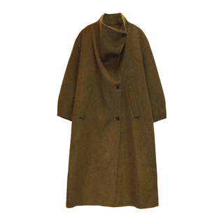 zopiclone时髦美丽90%澳洲羊毛+10骆驼绒不规则堆堆领羊毛大衣