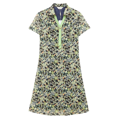 妙采短袖收腰修身网纱弹力连衣裙