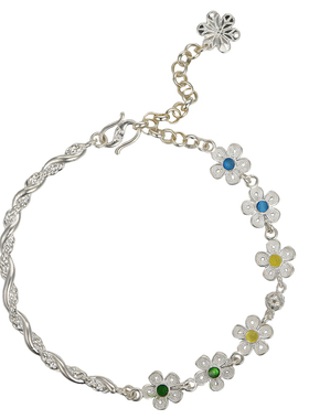 纯银花丝彩钻花朵手链女小众手饰