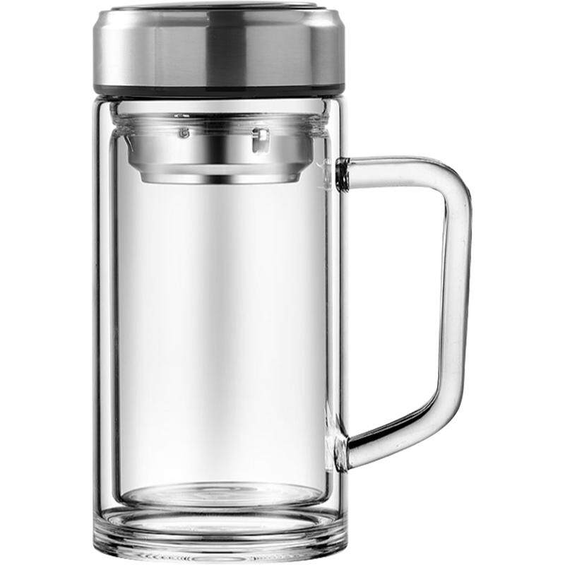 双层玻璃杯带把手大容量男士泡茶杯子茶水分离办公水杯高硼硅带盖