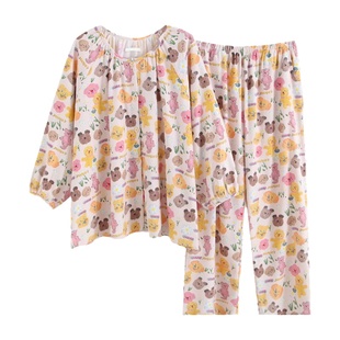 HEARMES 粉色日系睡衣女春秋款卡通可爱纯棉宽松新款月子服家居服