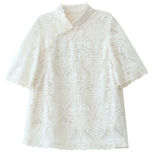 江南范白色蕾丝新式改良版中式旗袍上衣单件2024新款夏年轻款小衫