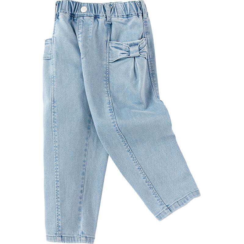 巴拉巴拉女童长裤宽松直筒牛仔裤春秋绣花裤子童装休闲潮