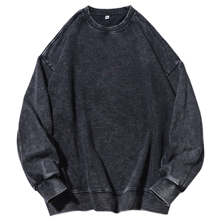 cityboy日系卫衣350g重磅宽松水洗做旧圆领外套日式复古无帽长袖