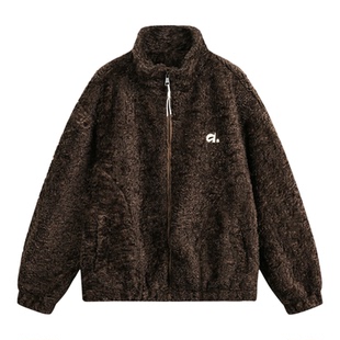 悟空有货美式复古刺绣立领羊羔绒棉服男复古潮牌冬季情侣保暖棉衣