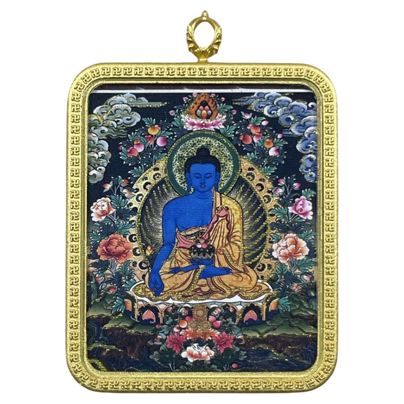 药师佛唐卡手绘描金吊坠挂件