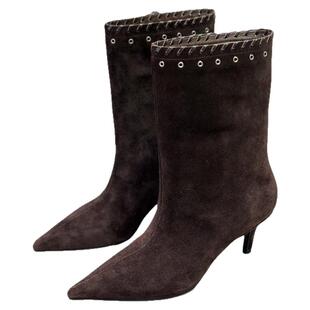 IDO靴子女2025新款爆款配裙子磨砂皮尖头高跟中筒靴气质时装靴女