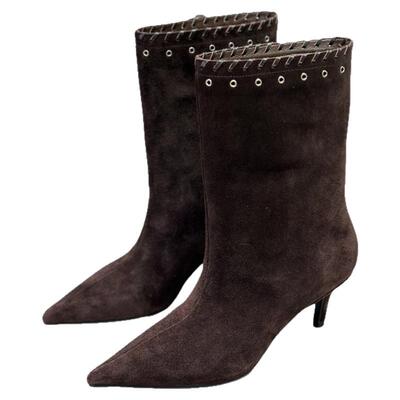 IDO尖头高跟中筒靴气质时装靴女