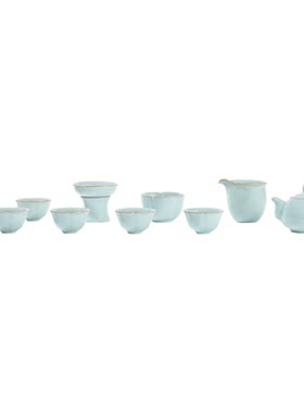 雅瓷汝窑茶具套装功夫茶全套一整套陶瓷家用会客送长辈礼盒装六吉