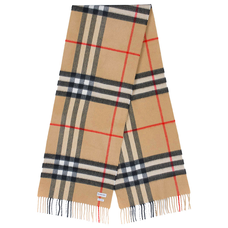 【自营】BURBERRY博柏利冬季羊绒围巾格纹围脖两用披肩节日礼物