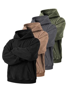 Y 78211 Washed Cotton Drop Shoulder Hoodie 做旧水洗帽衫