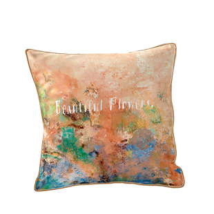 春夏新款晕染油画天鹅绒大抱枕客厅沙发靠枕靠垫轻奢风方形抱枕套