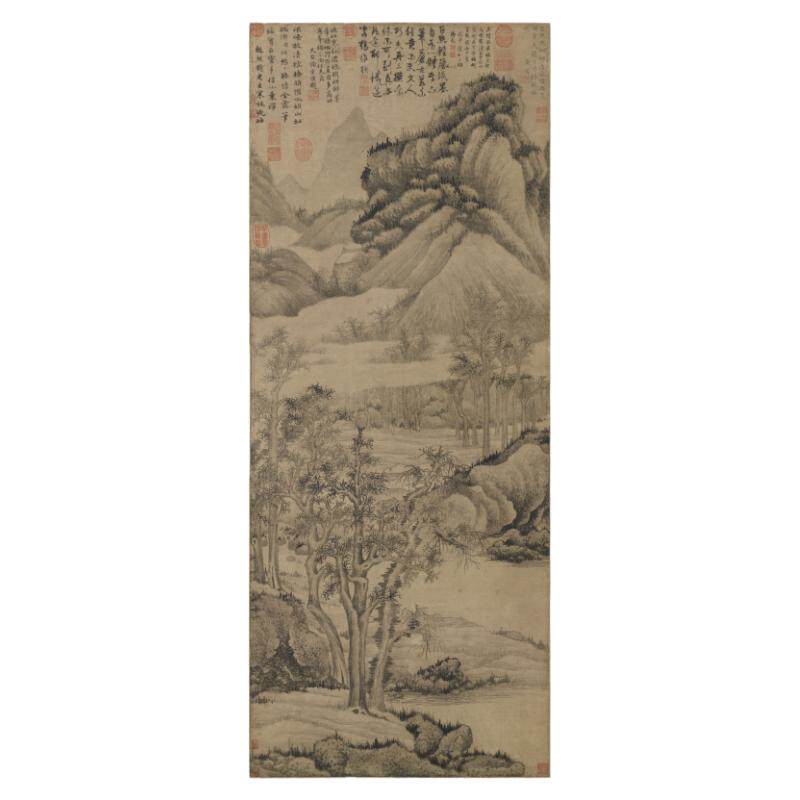五代巨然寒林晚岫图画稿