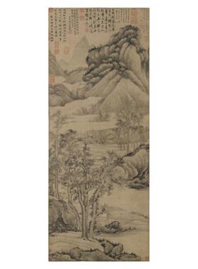 五代巨然寒林晚岫图画稿