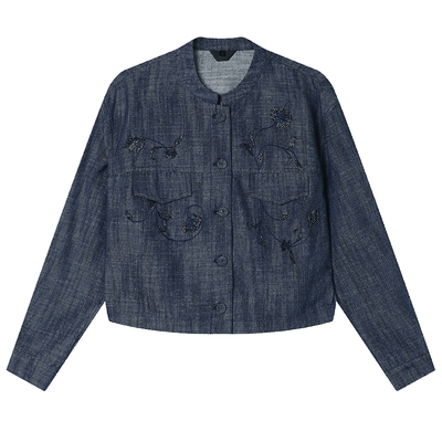 白鹿语优雅复古绣花钉珠牛仔外套