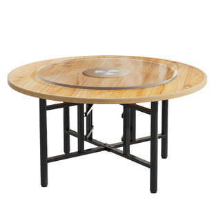 实木折叠餐桌家用小户型农村大圆桌多人吃饭桌子带转盘简易大排档