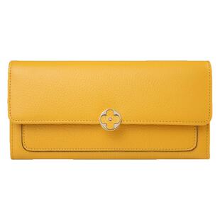 2026秋冬新款黄色招财真皮长款钱包女时尚四叶草软牛皮钱夹放手机