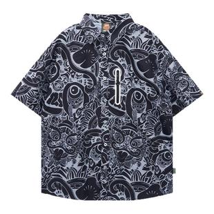 HEA x i.t fingercroxx联名款国潮醒狮短袖衬衫工装男女同款叠穿