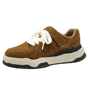 男鞋2026新款春季休闲鞋百搭高级感厚底翻毛皮板鞋小众复古溶解鞋