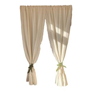 特价淘尾货甜美木耳褶子蕾丝窗帘半帘门帘挂钩免打孔穿杆粘贴定制