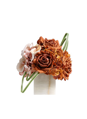 妖及仿真橙色玫瑰大理石花艺摆件