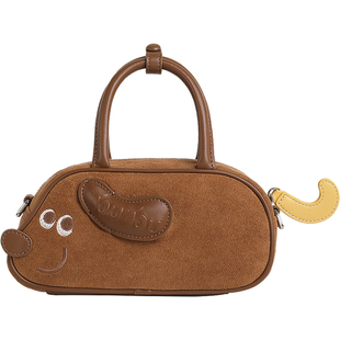 TOUTOU绒面腊肠狗保龄球包可爱手提波士顿包单肩斜挎包外出小拎包