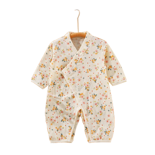 人之初婴儿夏季薄款纯棉卡通哈衣新生儿和尚服男女宝宝新生连体衣