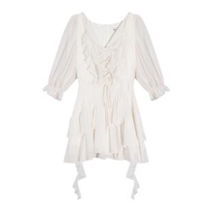 安妮不火 法式浪漫荷叶边连衣裙女2024夏季新款微胖大码气质裙子