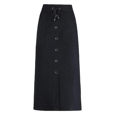 排扣直筒毛呢中长开叉包臀一步裙