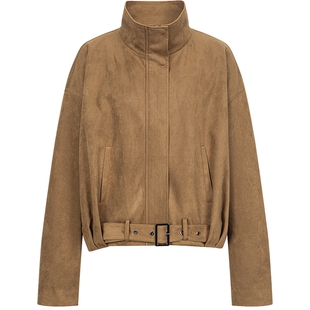 衣香丽影咖色麂皮绒短外套女2026春装新款韩系流行复古蝙蝠袖夹克