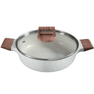 麦饭石火锅专用锅不粘锅家用鸳鸯锅盆多功能双耳炖焖锅电磁炉汤锅