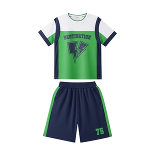 左西男童运动套装夏季2025新款儿童透气篮球服短袖短裤两件套童装