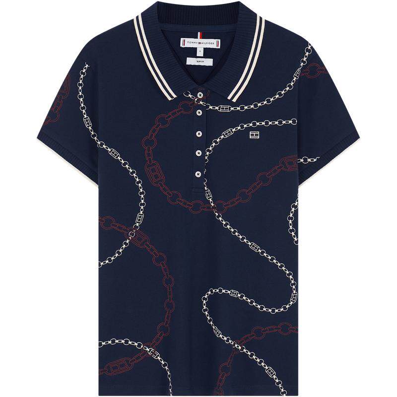 Tommy女装珠地网眼修身镶边POLO