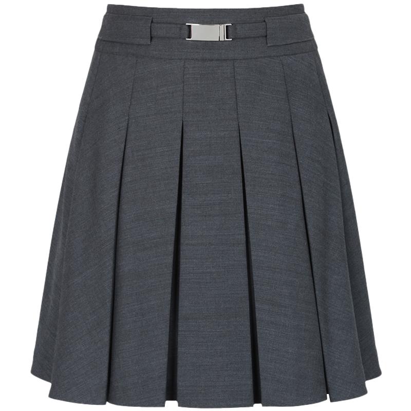 CALVINLUO 腰带装饰休闲百搭百褶裙半身裙 25SS新品 灰色/卡其