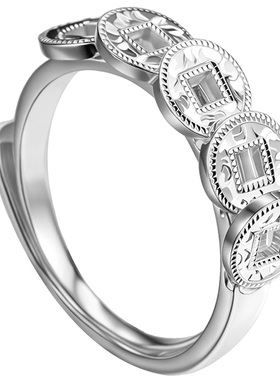 吴越老银铺纯银钱币碎冰冰戒指