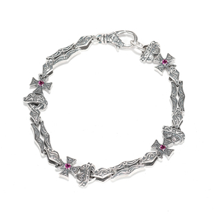 睡莲生生世世 原创925纯银个性手链精致雕花星球双面可戴复古手环