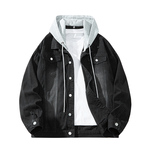 Wassup Shark美式连帽牛仔外套男春秋季复古工装夹克百搭翻领上衣