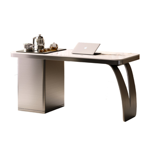 轻奢岩板茶台不锈钢简约现代客厅阳台茶桌家用高级感办公室茶桌椅