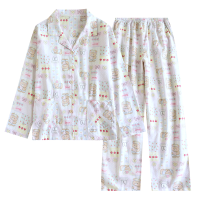 磨毛纯棉休闲长袖开衫睡衣套装