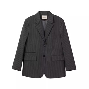 BLUEWEDIAN简约廓形老钱风宽松垫肩西装春季条纹A字半身裙套装