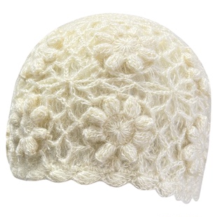 手工钩花包头帽女秋冬新款保暖显脸小套头帽氛围感针织百搭毛线帽