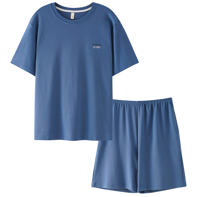 男士夏季纯棉可外穿家居服套装