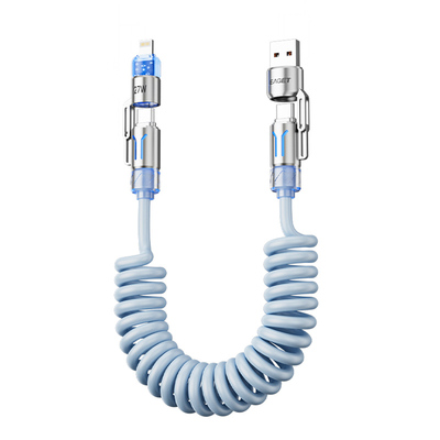 忆捷车载弹簧快充数据线240w超级充电线汽车传输导航适用mate60pura70手机专用四合一伸缩typec