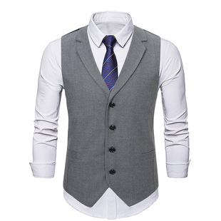 韩版修身男士单排扣金属装饰V领西装马甲发型师服务生西服背心潮