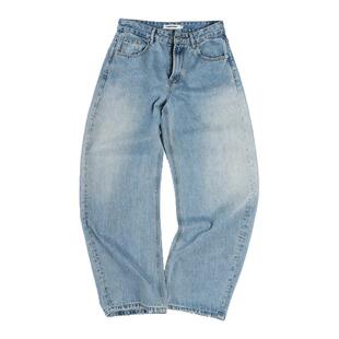 CLIMAX VISION修腿显瘦/浅蓝色复古做旧廓形弯刀不踩脚牛仔裤女款
