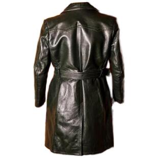 法国代购Trench◇古着深森林绿色马皮摩托车机车风衣大衣夹克皮衣